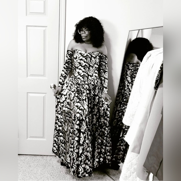 Vintage Off The Shoulder Metallic Maxi Dress Size S/M - Picture 4 of 4